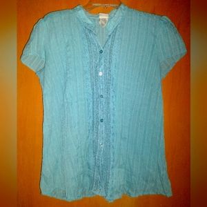 Faded Glory Sheer Light Blue Button Up Shirt Size Large